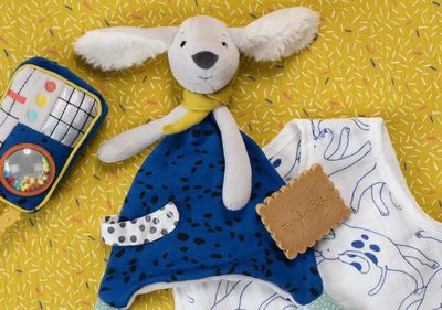 Doudou chien bleu Puce et Pilou Moulin Roty